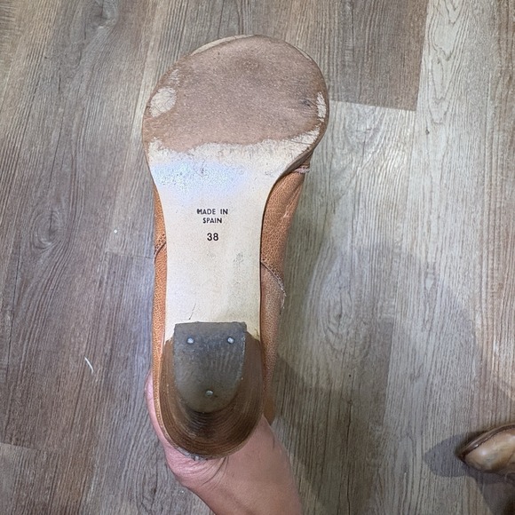 TOPSHOP SIZE 7.5 TAN LEATHER KNEE HIGH CUBAN HEEL BOOTS Made in Spain - Picture 3 of 11